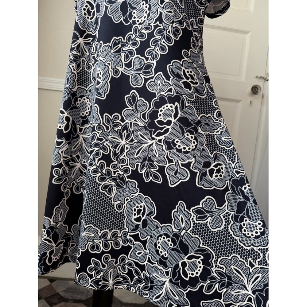 Kaktus Navy Blue &‎ White Floral Short Sleeve Mini Dress Boho Vacation Summer M - Picture 8 of 16